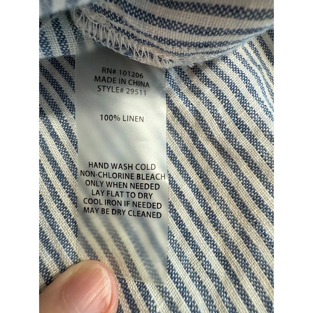 Soft Surroundings 100% Linen Getaway Striped Tunic Top Sz Small Pockets Coastal - Picture 11 of 11